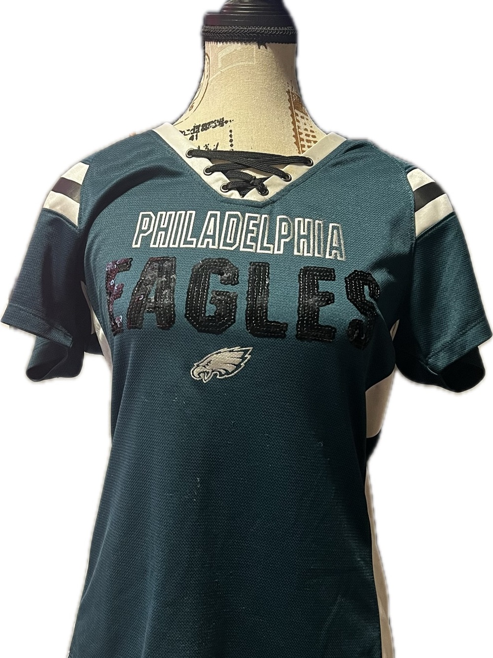 Philadelphia Eagles Women's Lace-Up Fan Jersey - Green